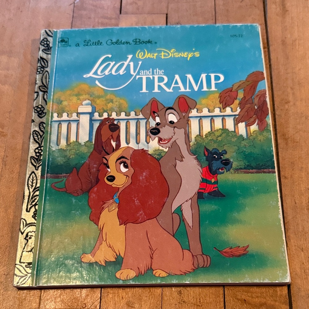 Walt Disney Lady and the Tramp Little Golden Book - White & Gold Cover